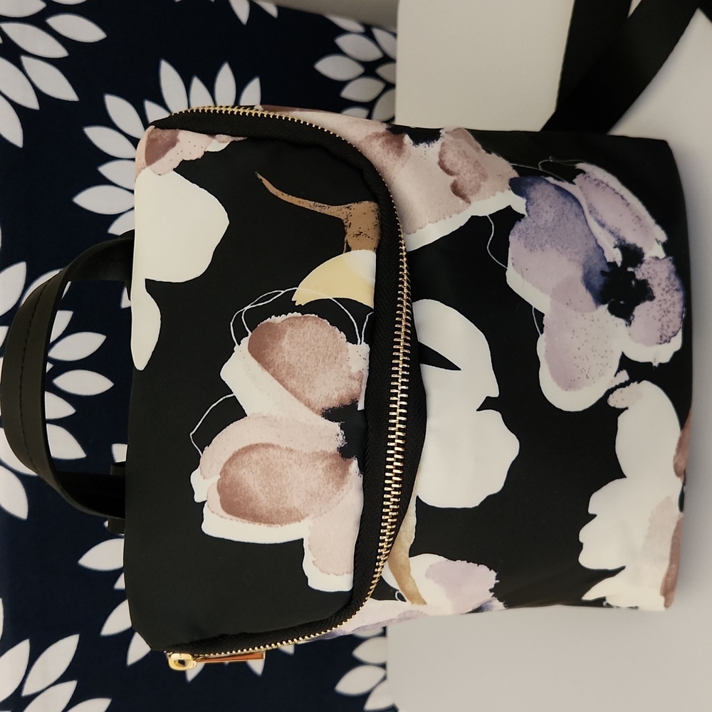 A New Day Mini Convertible Backpack Black Floral Pattern